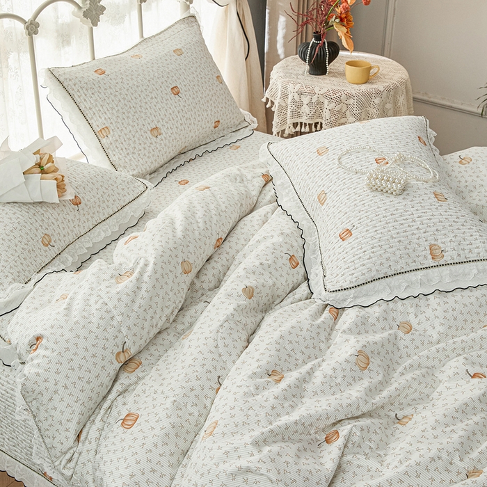 91家纺网 家纺一手货源 找家纺 源舜家纺 2026新款全棉斜纹花边床盖多功能被子四件套 南笙梦-米