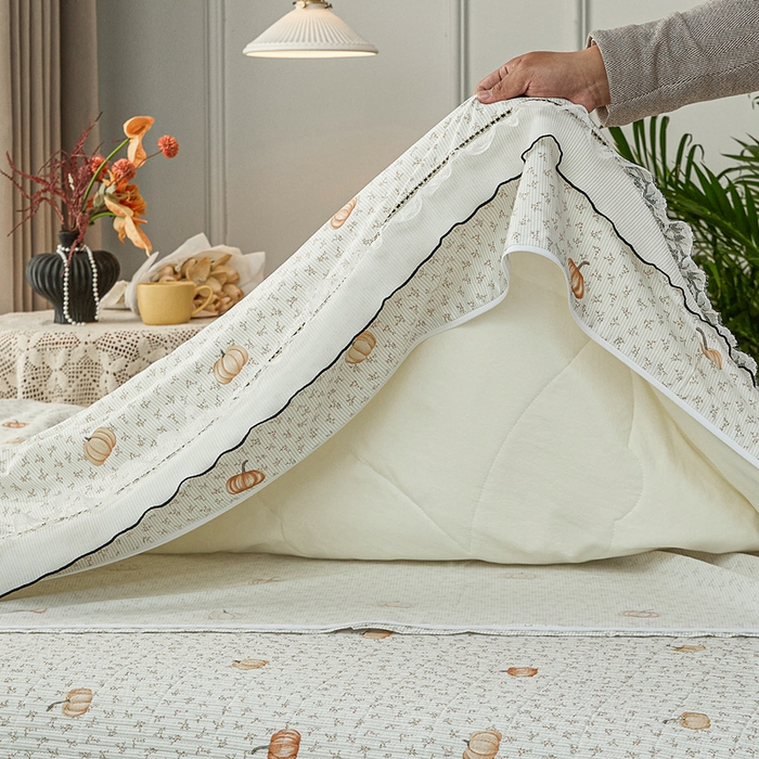 91家纺网 家纺一手货源 找家纺 源舜家纺 2026新款全棉斜纹花边床盖多功能被子四件套 南笙梦-米