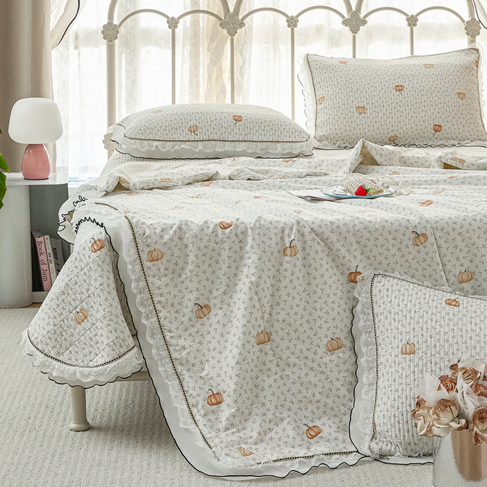 91家纺网 家纺一手货源 找家纺 源舜家纺 2026新款全棉斜纹花边床盖多功能被子四件套 南笙梦-米