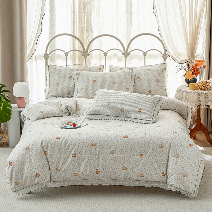 91家纺网 家纺一手货源 找家纺 源舜家纺 2026新款全棉斜纹花边床盖多功能被子四件套 南笙梦-米