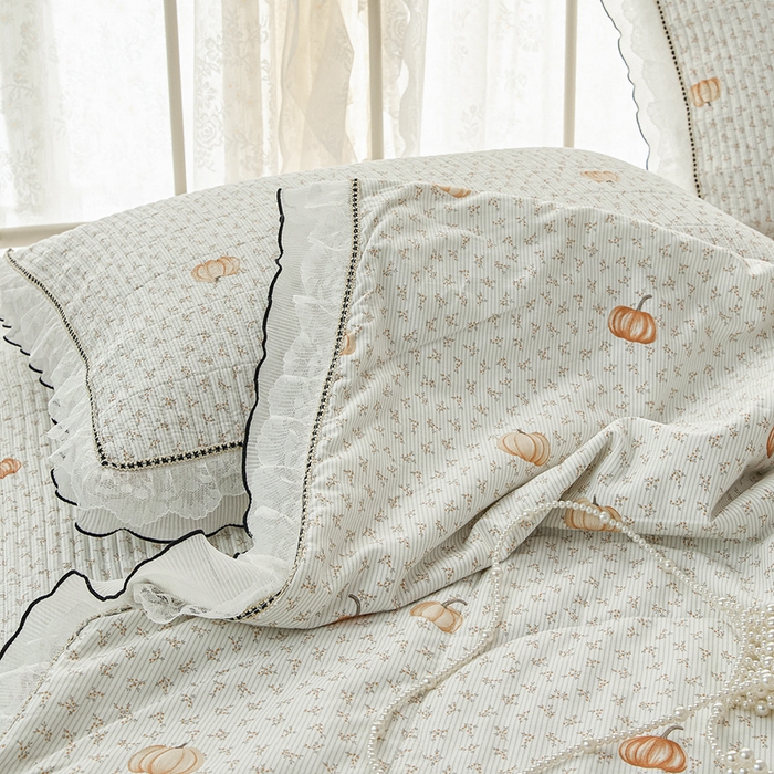 91家纺网 家纺一手货源 找家纺 源舜家纺 2026新款全棉斜纹花边床盖多功能被子四件套 南笙梦-米