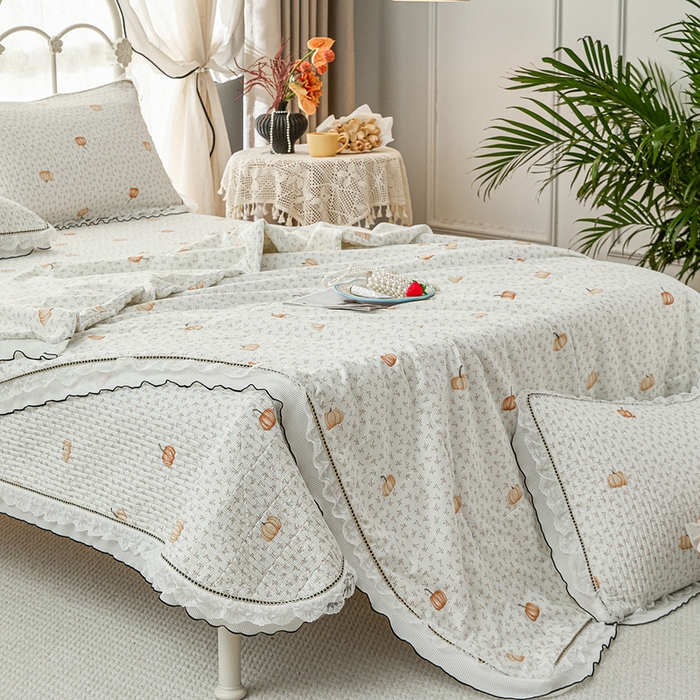 91家纺网 家纺一手货源 找家纺 源舜家纺 2026新款全棉斜纹花边床盖多功能被子四件套 南笙梦-米