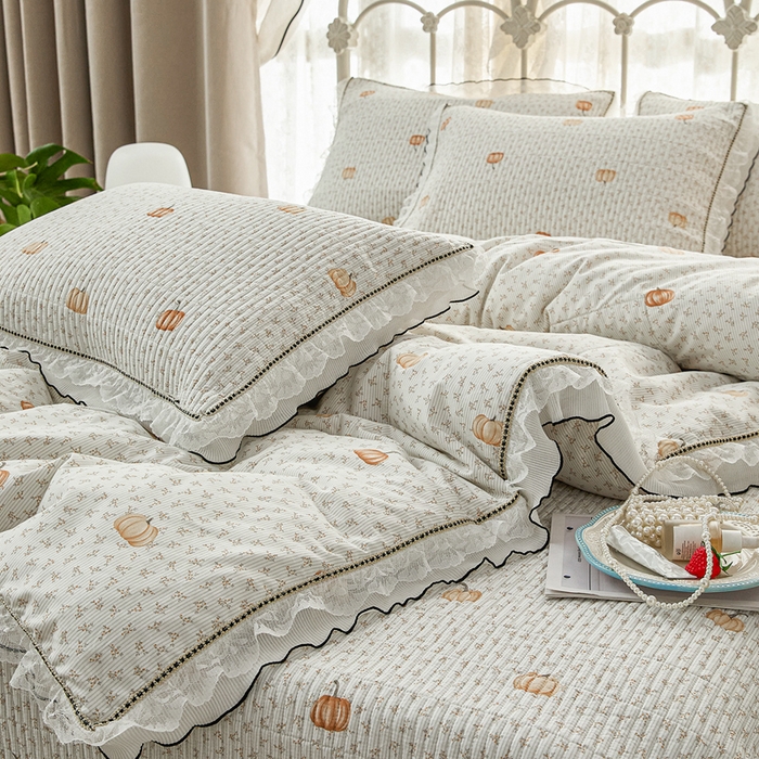 91家纺网 家纺一手货源 找家纺 源舜家纺 2026新款全棉斜纹花边床盖多功能被子四件套 南笙梦-米