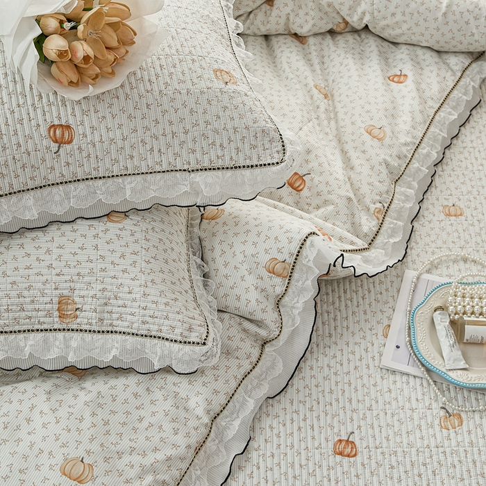 91家纺网 家纺一手货源 找家纺 源舜家纺 2026新款全棉斜纹花边床盖多功能被子四件套 南笙梦-米