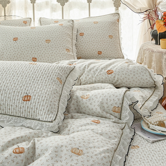 91家纺网 家纺一手货源 找家纺 源舜家纺 2026新款全棉斜纹花边床盖多功能被子四件套 南笙梦-米