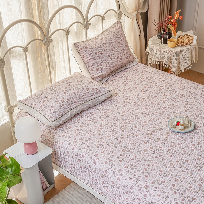 91家纺网 家纺一手货源 找家纺 源舜家纺 2026新款全棉斜纹花边床盖多功能被子四件套 文艺风范-粉