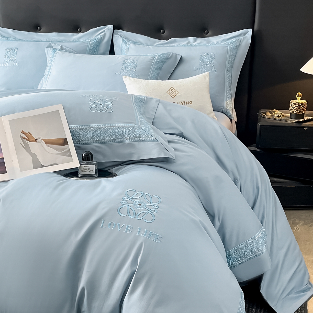 91家纺网 家纺一手货源 找家纺 置顶家纺 2025新款刺绣亲肤磨毛四件套-兰迪系列 兰迪-浅天蓝