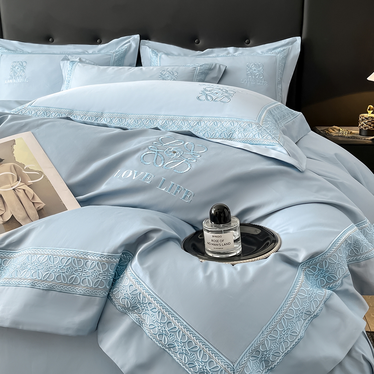 91家纺网 家纺一手货源 找家纺 置顶家纺 2025新款刺绣亲肤磨毛四件套-兰迪系列 兰迪-浅天蓝