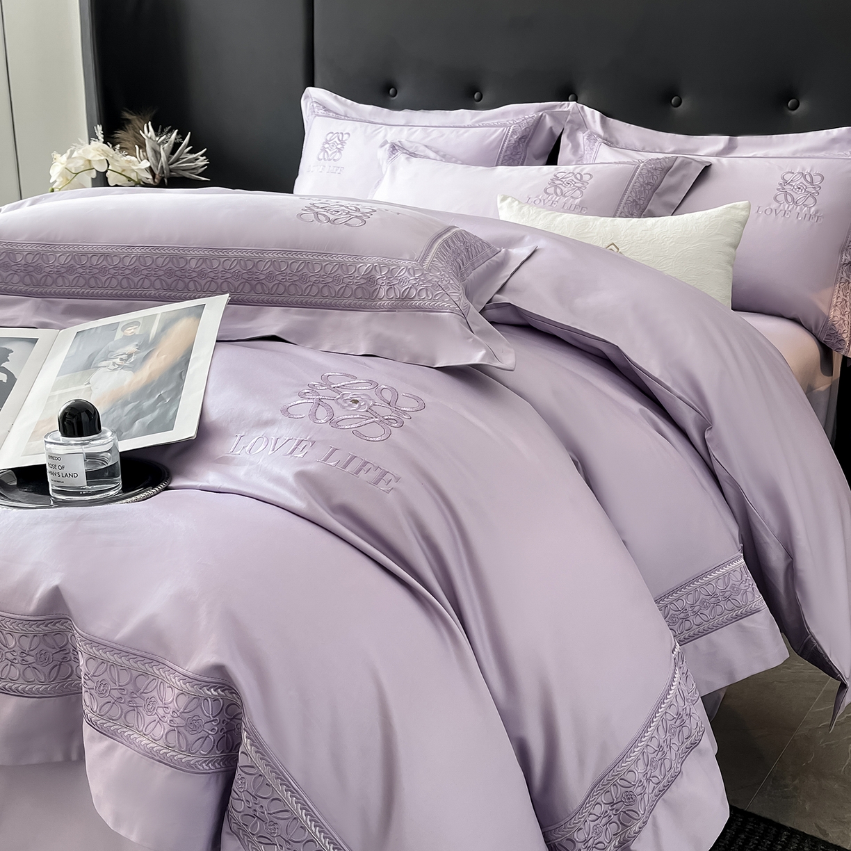 91家纺网 家纺一手货源 找家纺 置顶家纺 2025新款刺绣亲肤磨毛四件套-兰迪系列 兰迪-香芋紫