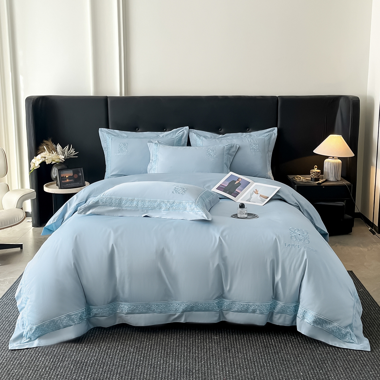 置顶家纺 2025新款刺绣亲肤磨毛四件套-兰迪系列 兰迪-浅天蓝