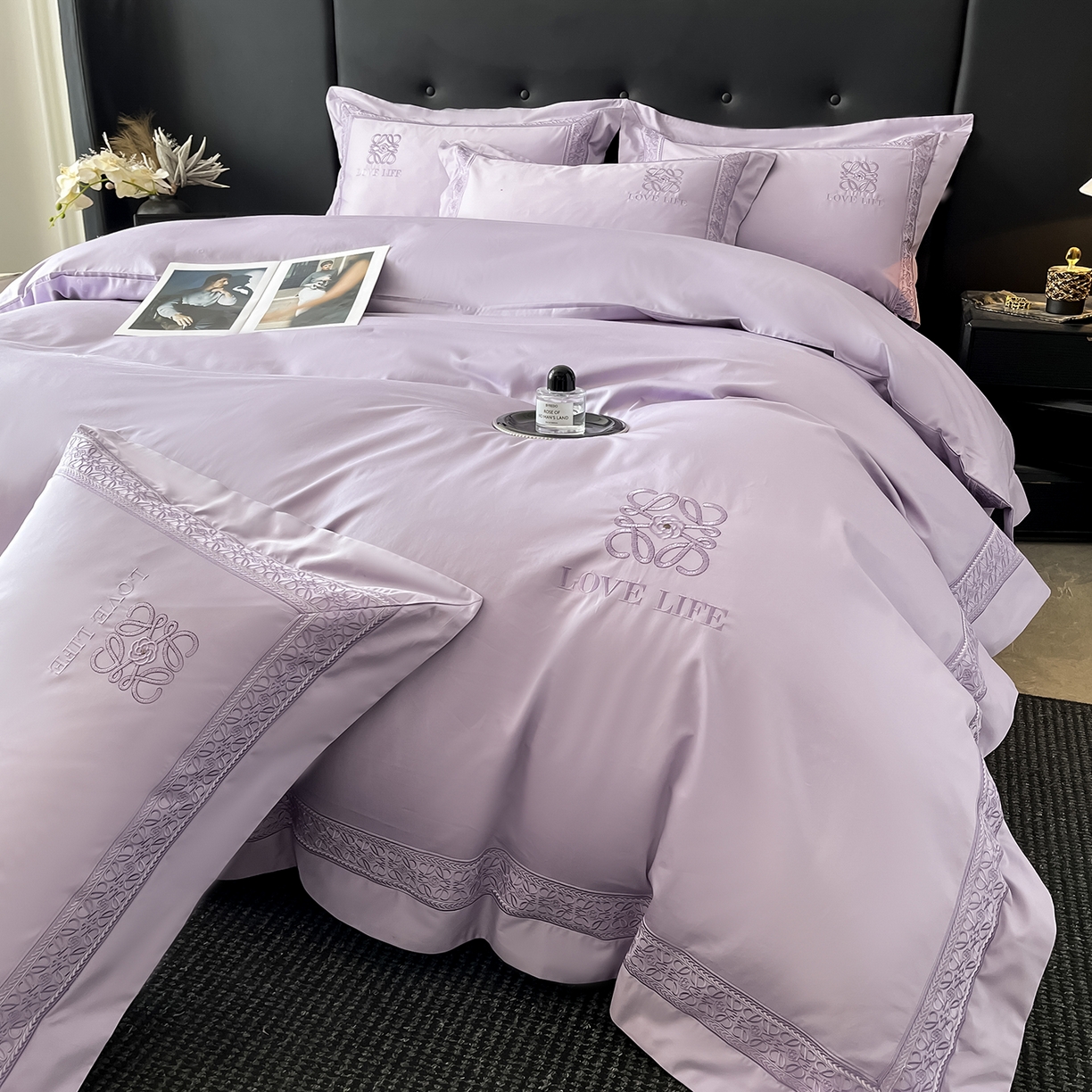 91家纺网 家纺一手货源 找家纺 置顶家纺 2025新款刺绣亲肤磨毛四件套-兰迪系列 兰迪-香芋紫