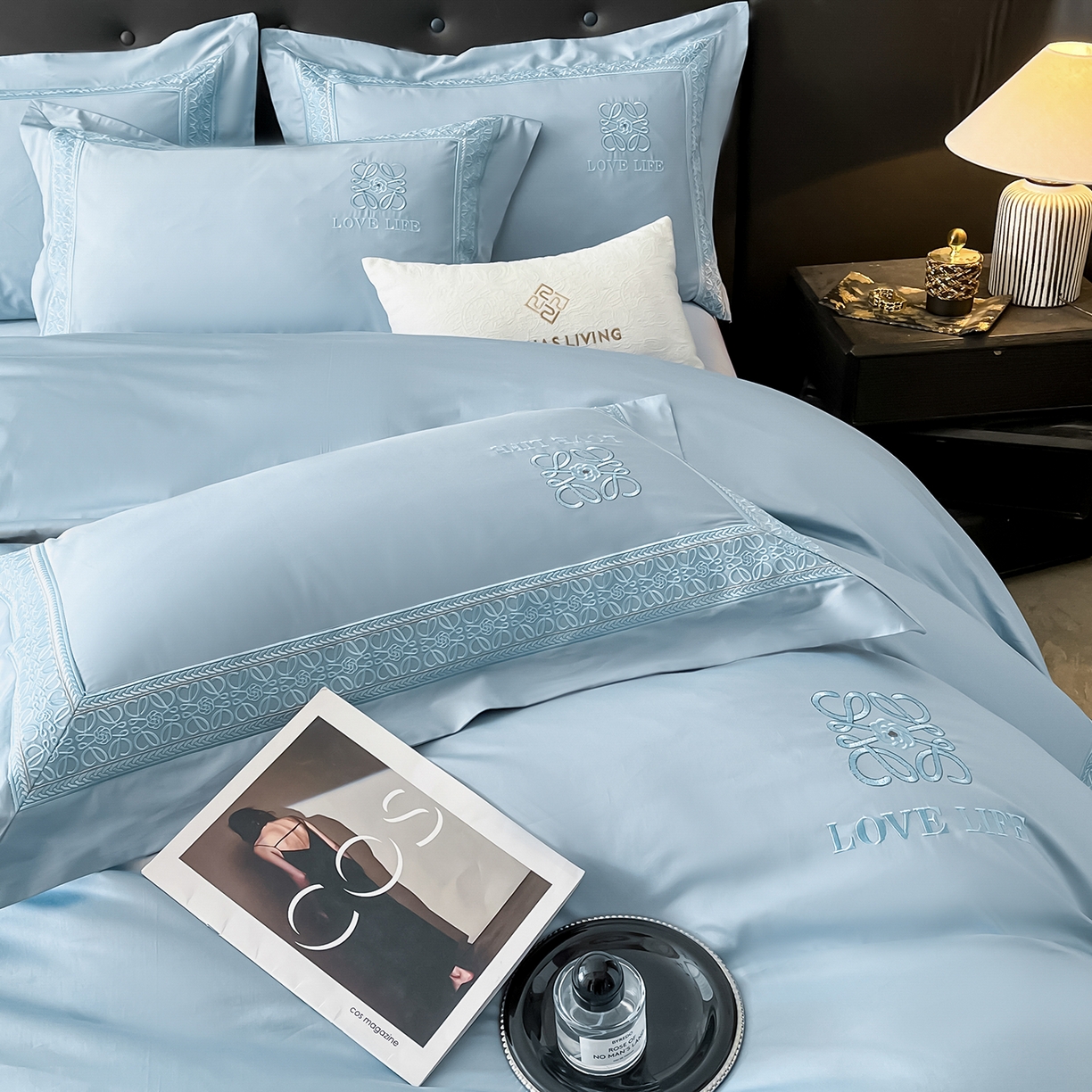 91家纺网 家纺一手货源 找家纺 置顶家纺 2025新款刺绣亲肤磨毛四件套-兰迪系列 兰迪-浅天蓝