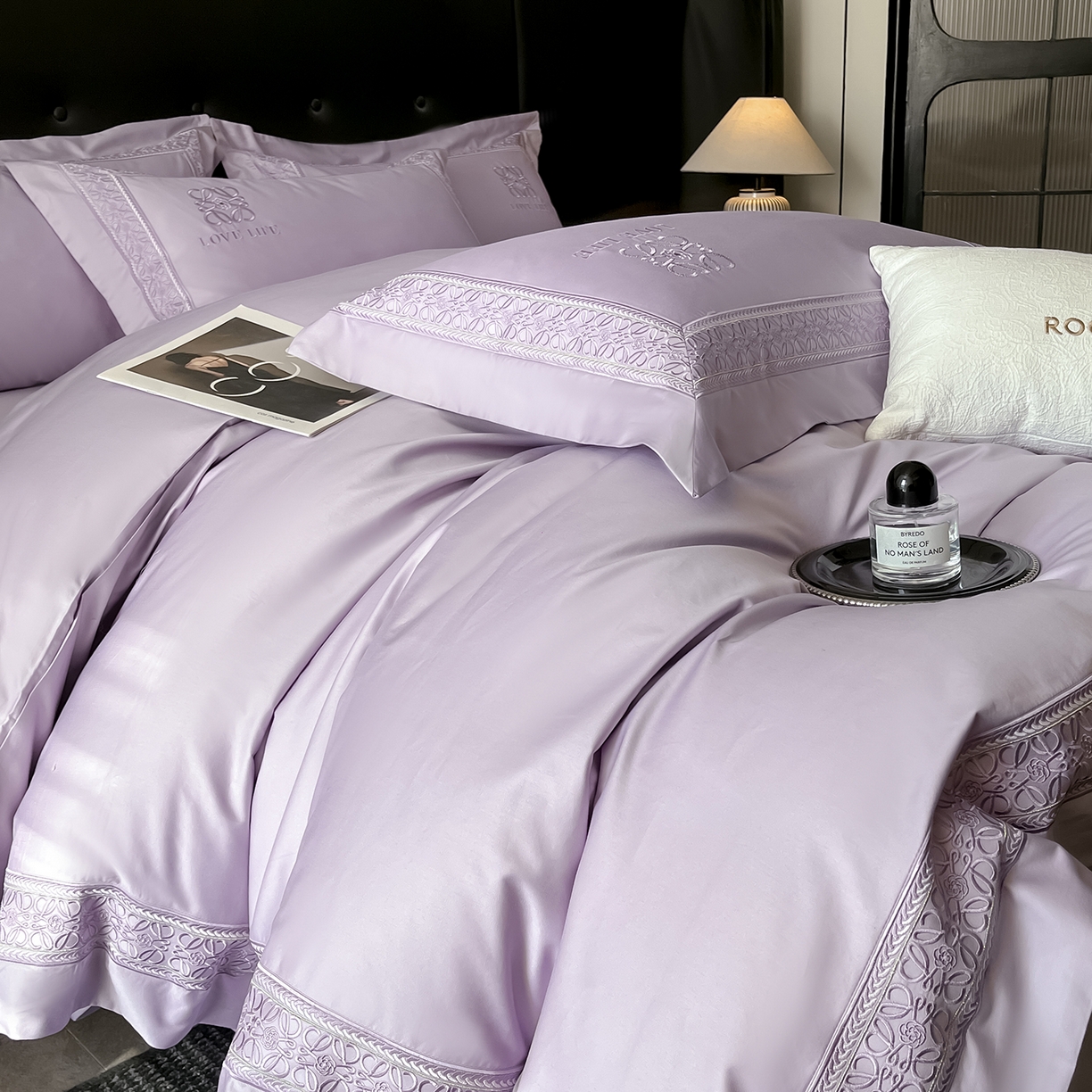 91家纺网 家纺一手货源 找家纺 置顶家纺 2025新款刺绣亲肤磨毛四件套-兰迪系列 兰迪-香芋紫