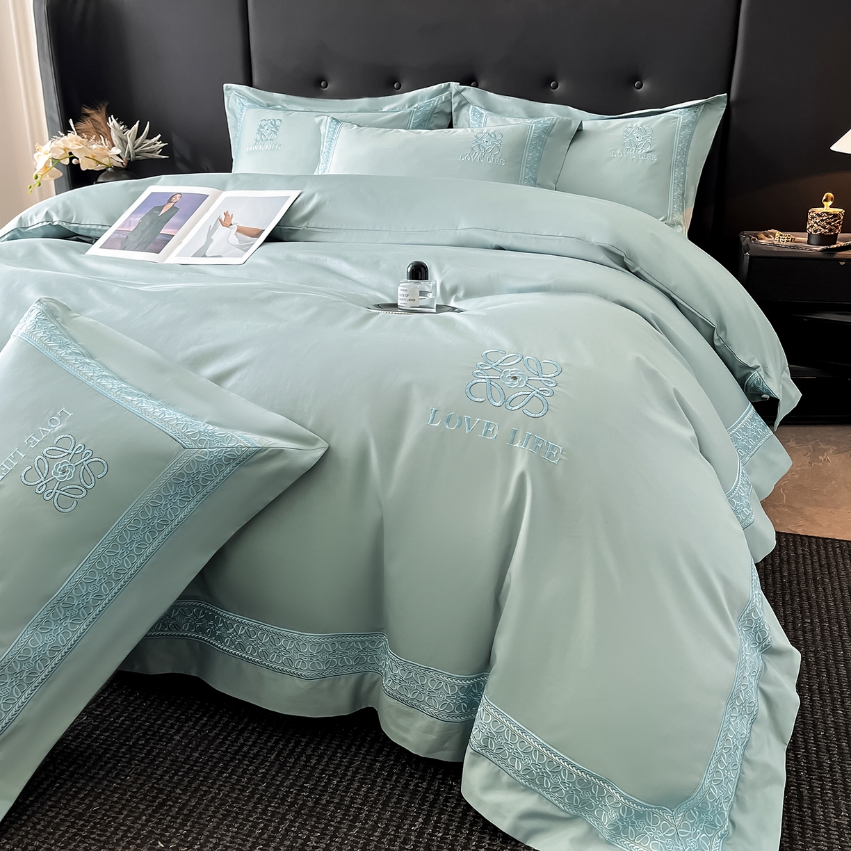 91家纺网 家纺一手货源 找家纺 置顶家纺 2025新款刺绣亲肤磨毛四件套-兰迪系列 兰迪-繁星蓝