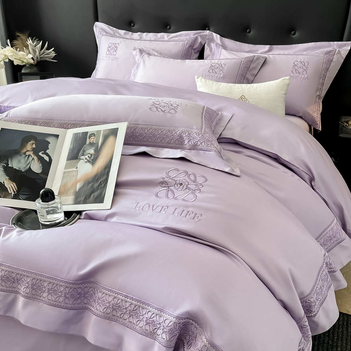 91家纺网 家纺一手货源 找家纺 置顶家纺 2025新款刺绣亲肤磨毛四件套-兰迪系列 兰迪-香芋紫