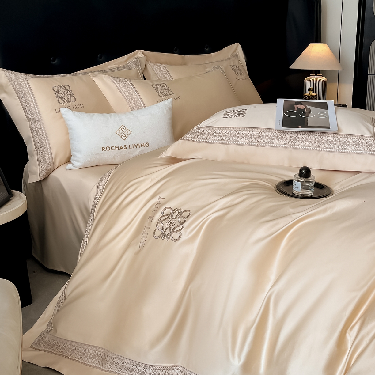 91家纺网 家纺一手货源 找家纺 置顶家纺 2025新款刺绣亲肤磨毛四件套-兰迪系列 兰迪-奶咖色