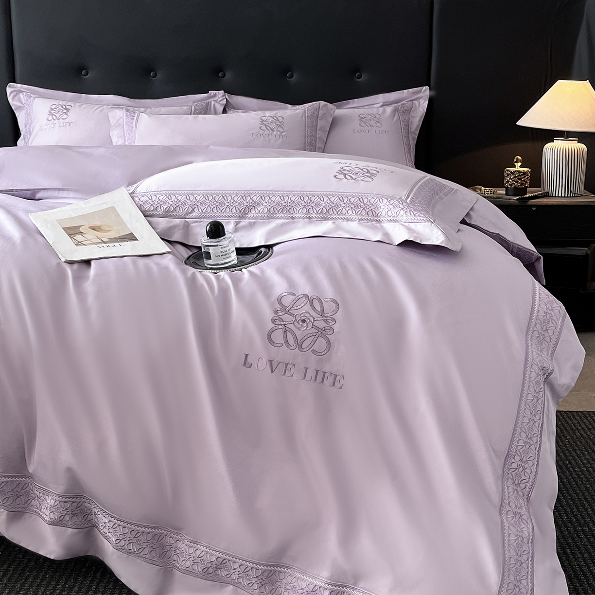 91家纺网 家纺一手货源 找家纺 置顶家纺 2025新款刺绣亲肤磨毛四件套-兰迪系列 兰迪-香芋紫