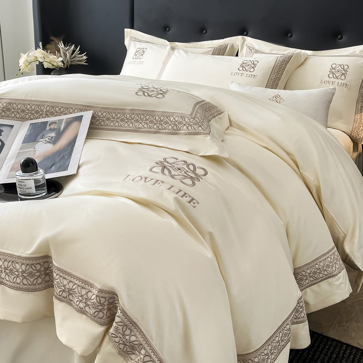 91家纺网 家纺一手货源 找家纺 置顶家纺 2025新款刺绣亲肤磨毛四件套-兰迪系列 兰迪-奶昔白