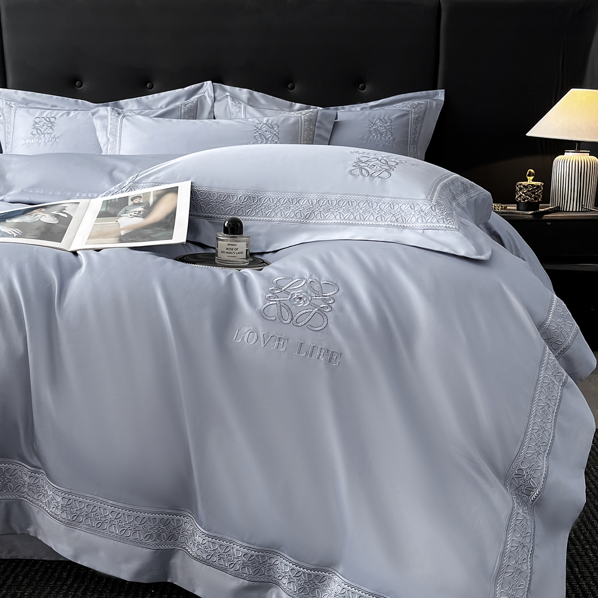 91家纺网 家纺一手货源 找家纺 置顶家纺 2025新款刺绣亲肤磨毛四件套-兰迪系列 兰迪-玛瑙灰