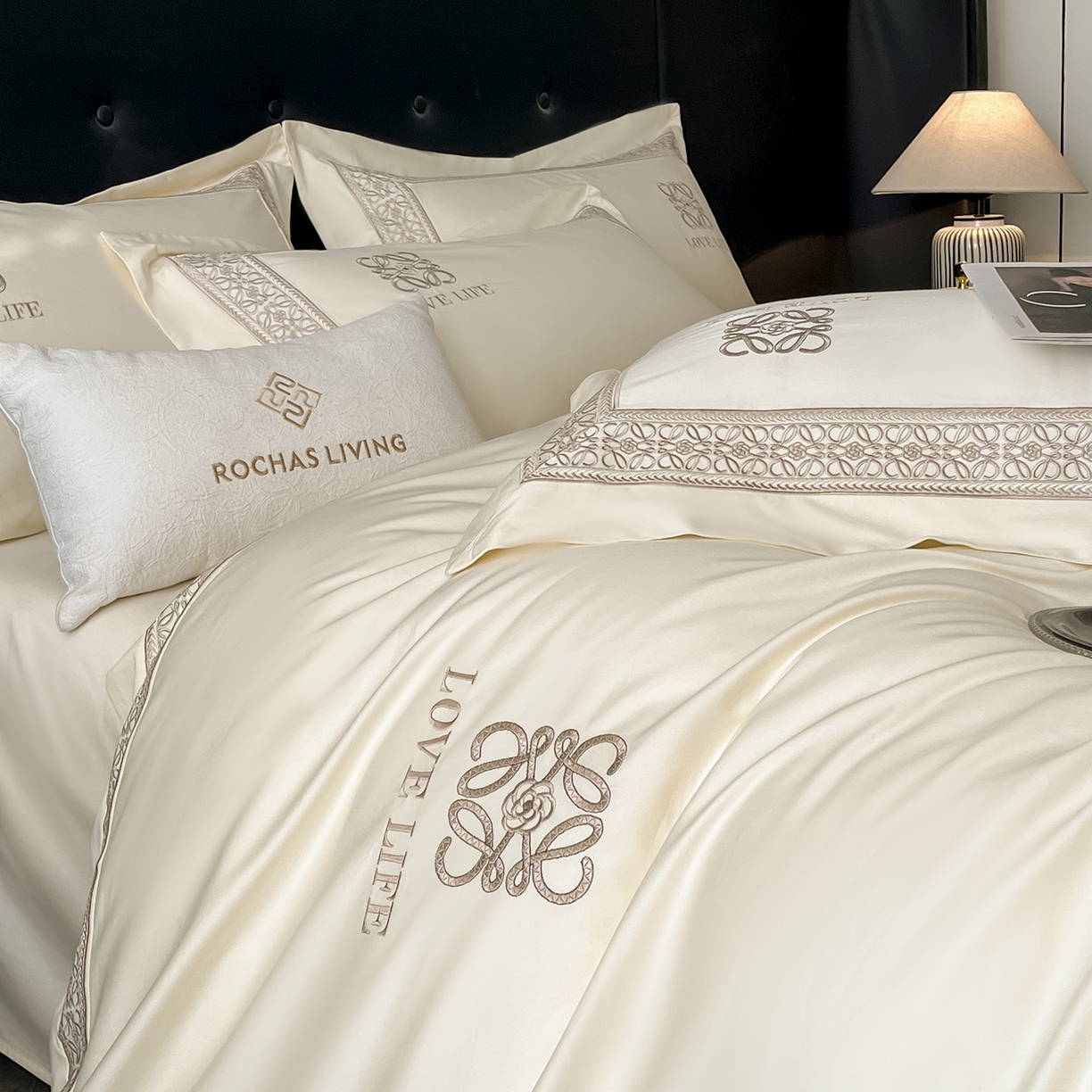 91家纺网 家纺一手货源 找家纺 置顶家纺 2025新款刺绣亲肤磨毛四件套-兰迪系列 兰迪-奶昔白