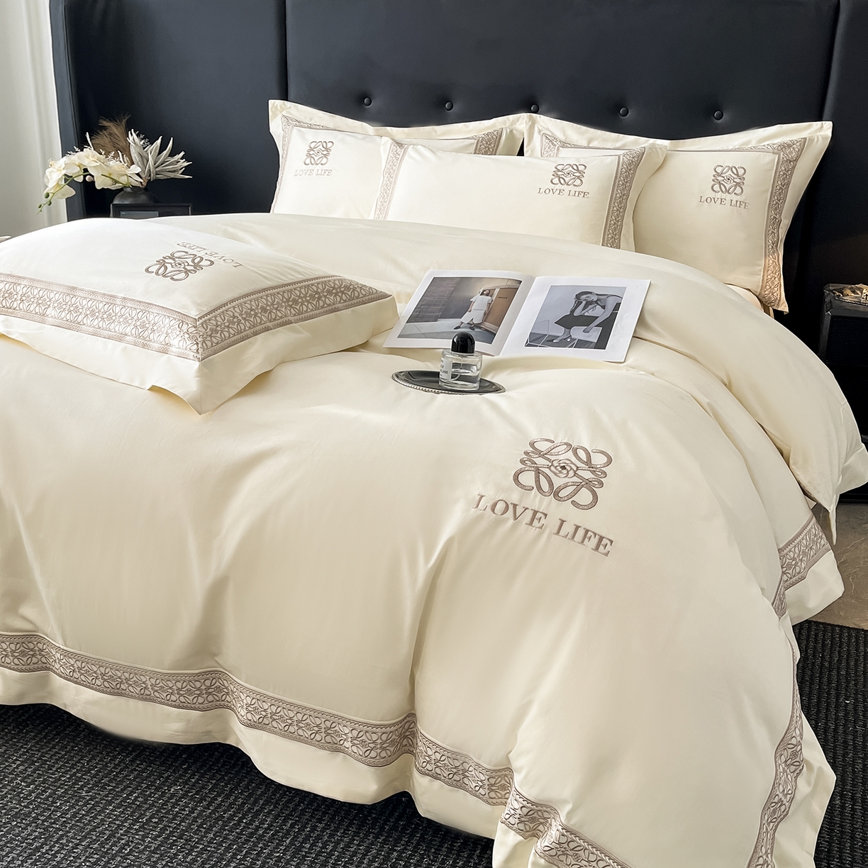 91家纺网 家纺一手货源 找家纺 置顶家纺 2025新款刺绣亲肤磨毛四件套-兰迪系列 兰迪-奶昔白