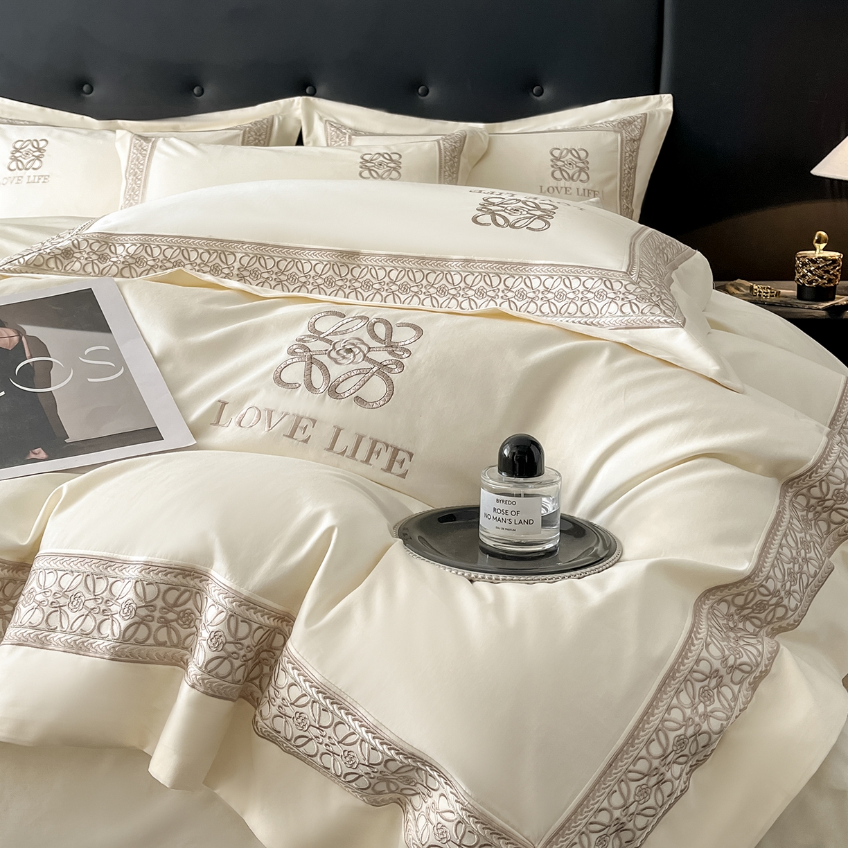 91家纺网 家纺一手货源 找家纺 置顶家纺 2025新款刺绣亲肤磨毛四件套-兰迪系列 兰迪-奶昔白