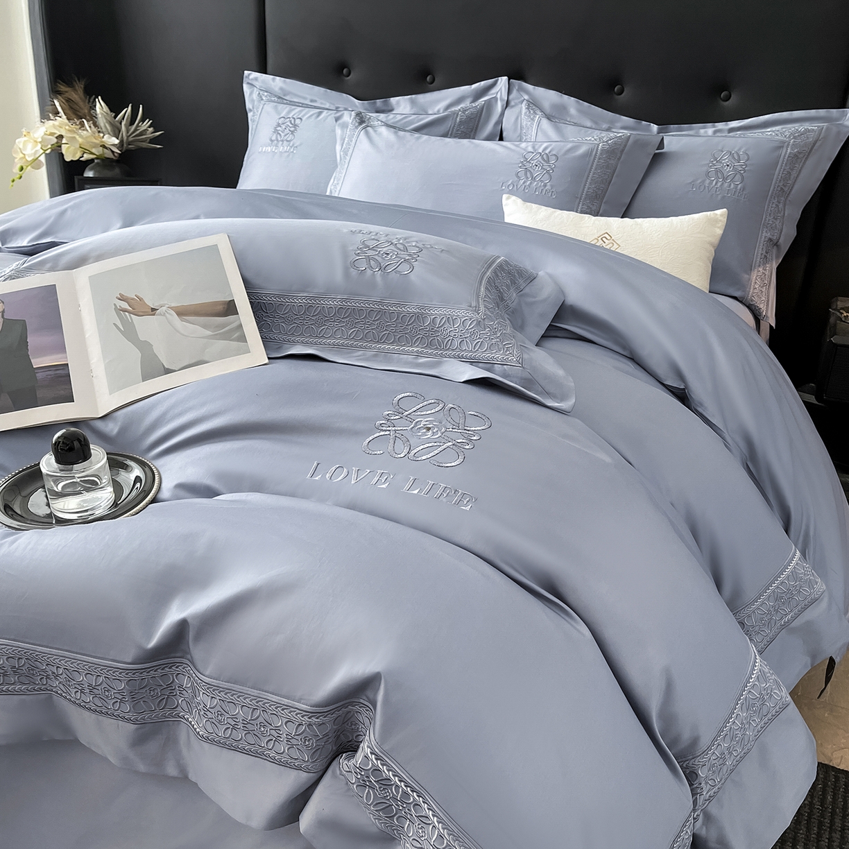 91家纺网 家纺一手货源 找家纺 置顶家纺 2025新款刺绣亲肤磨毛四件套-兰迪系列 兰迪-玛瑙灰