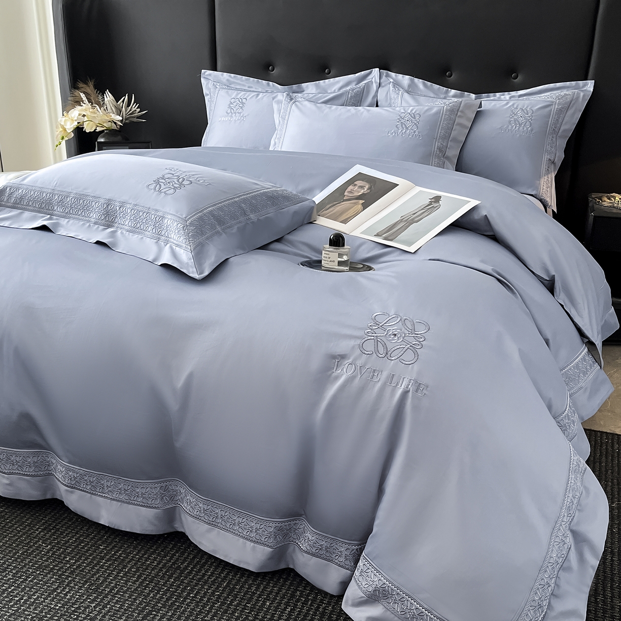 91家纺网 家纺一手货源 找家纺 置顶家纺 2025新款刺绣亲肤磨毛四件套-兰迪系列 兰迪-玛瑙灰