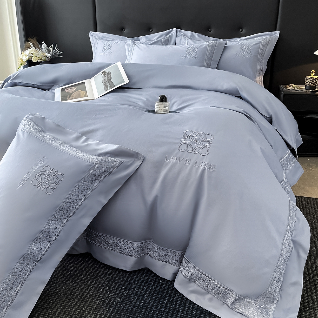 91家纺网 家纺一手货源 找家纺 置顶家纺 2025新款刺绣亲肤磨毛四件套-兰迪系列 兰迪-玛瑙灰