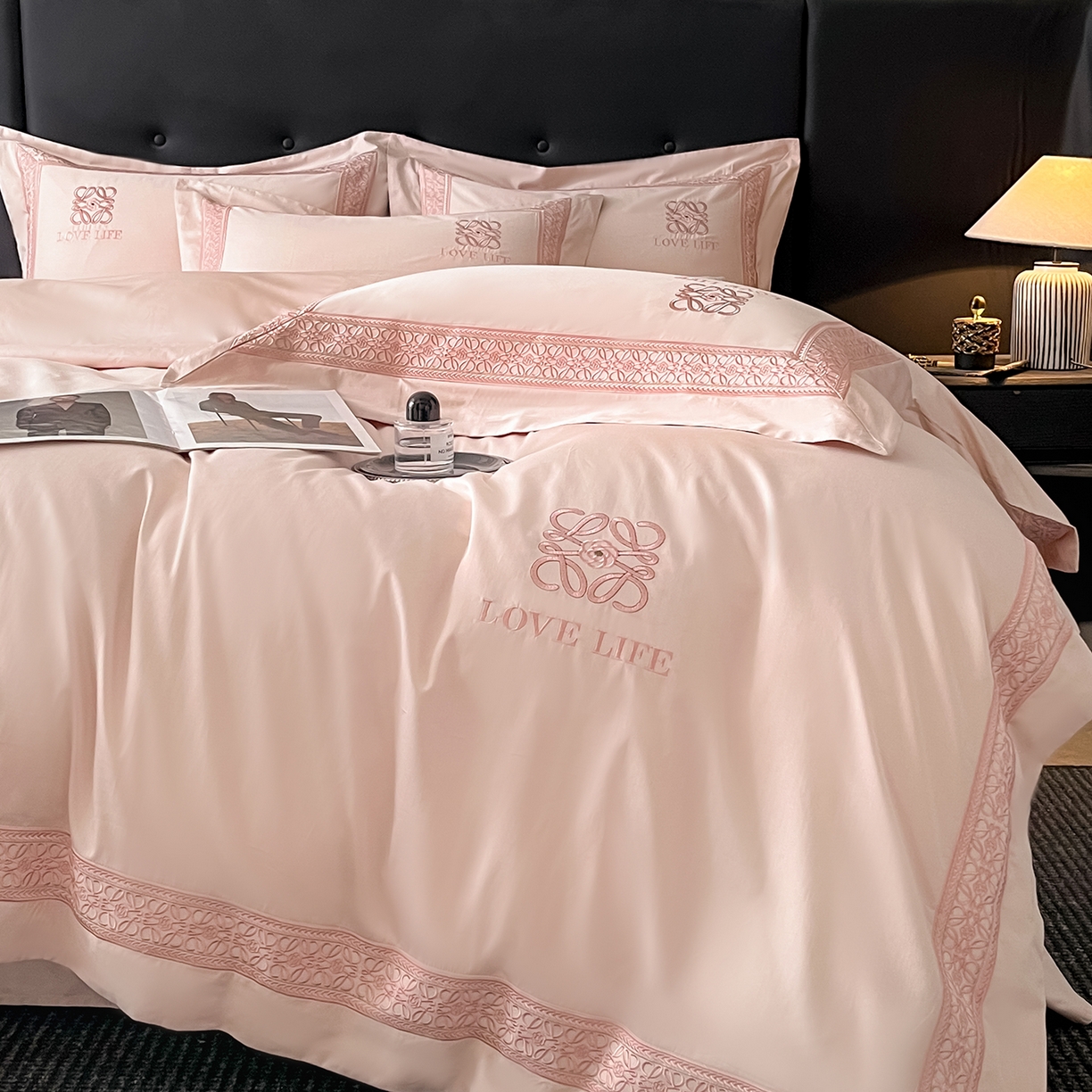 91家纺网 家纺一手货源 找家纺 置顶家纺 2025新款刺绣亲肤磨毛四件套-兰迪系列 兰迪-粉玉