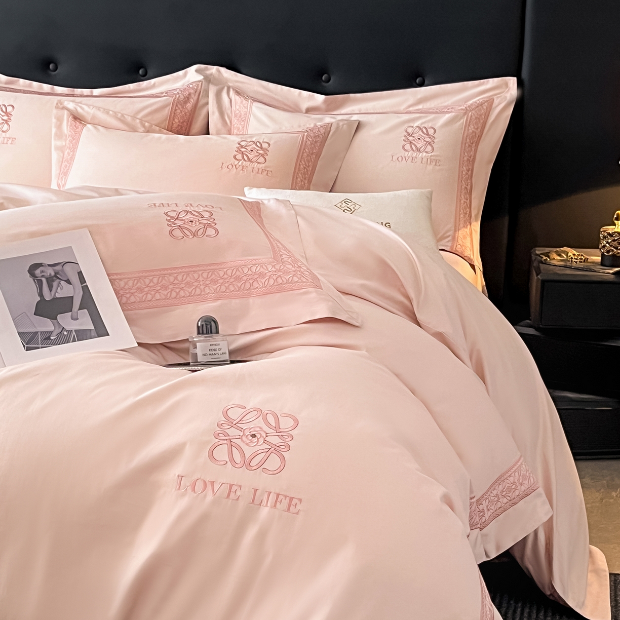 91家纺网 家纺一手货源 找家纺 置顶家纺 2025新款刺绣亲肤磨毛四件套-兰迪系列 兰迪-粉玉