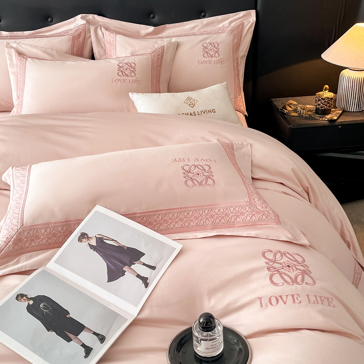 91家纺网 家纺一手货源 找家纺 置顶家纺 2025新款刺绣亲肤磨毛四件套-兰迪系列 兰迪-粉玉