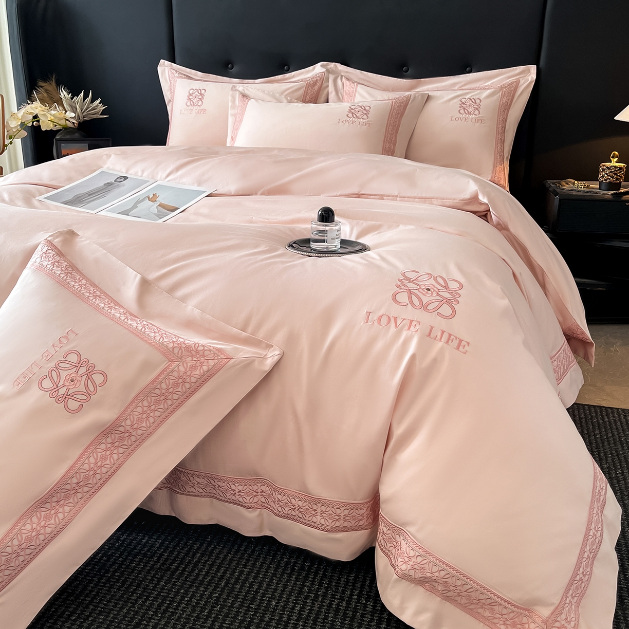 91家纺网 家纺一手货源 找家纺 置顶家纺 2025新款刺绣亲肤磨毛四件套-兰迪系列 兰迪-粉玉