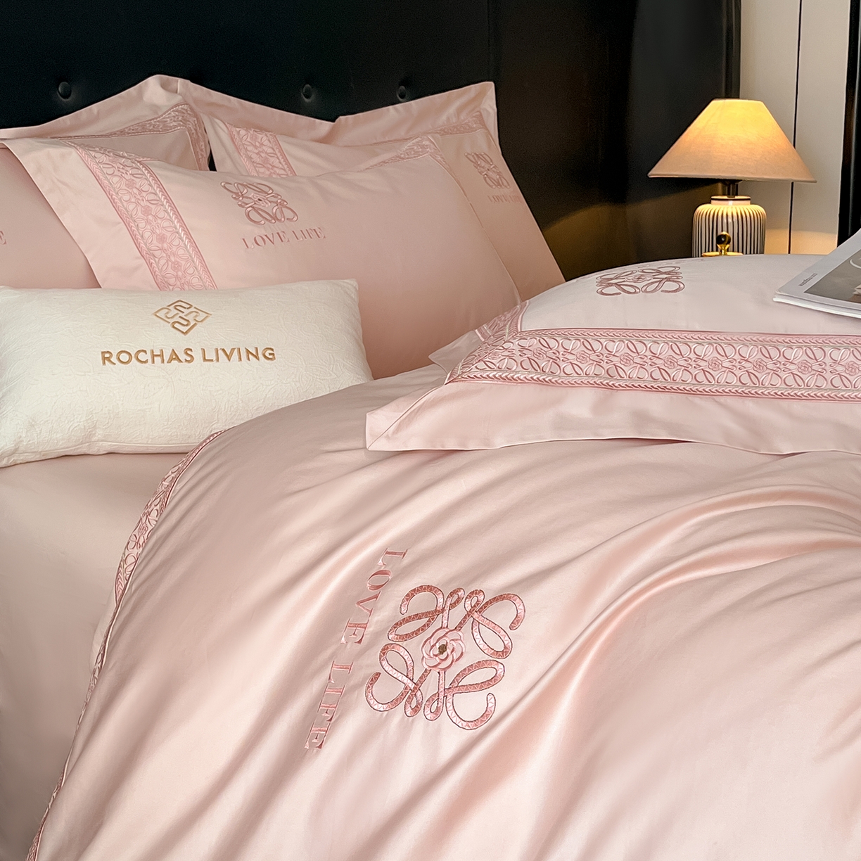 91家纺网 家纺一手货源 找家纺 置顶家纺 2025新款刺绣亲肤磨毛四件套-兰迪系列 兰迪-粉玉