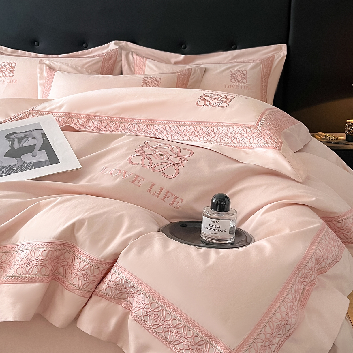 91家纺网 家纺一手货源 找家纺 置顶家纺 2025新款刺绣亲肤磨毛四件套-兰迪系列 兰迪-粉玉