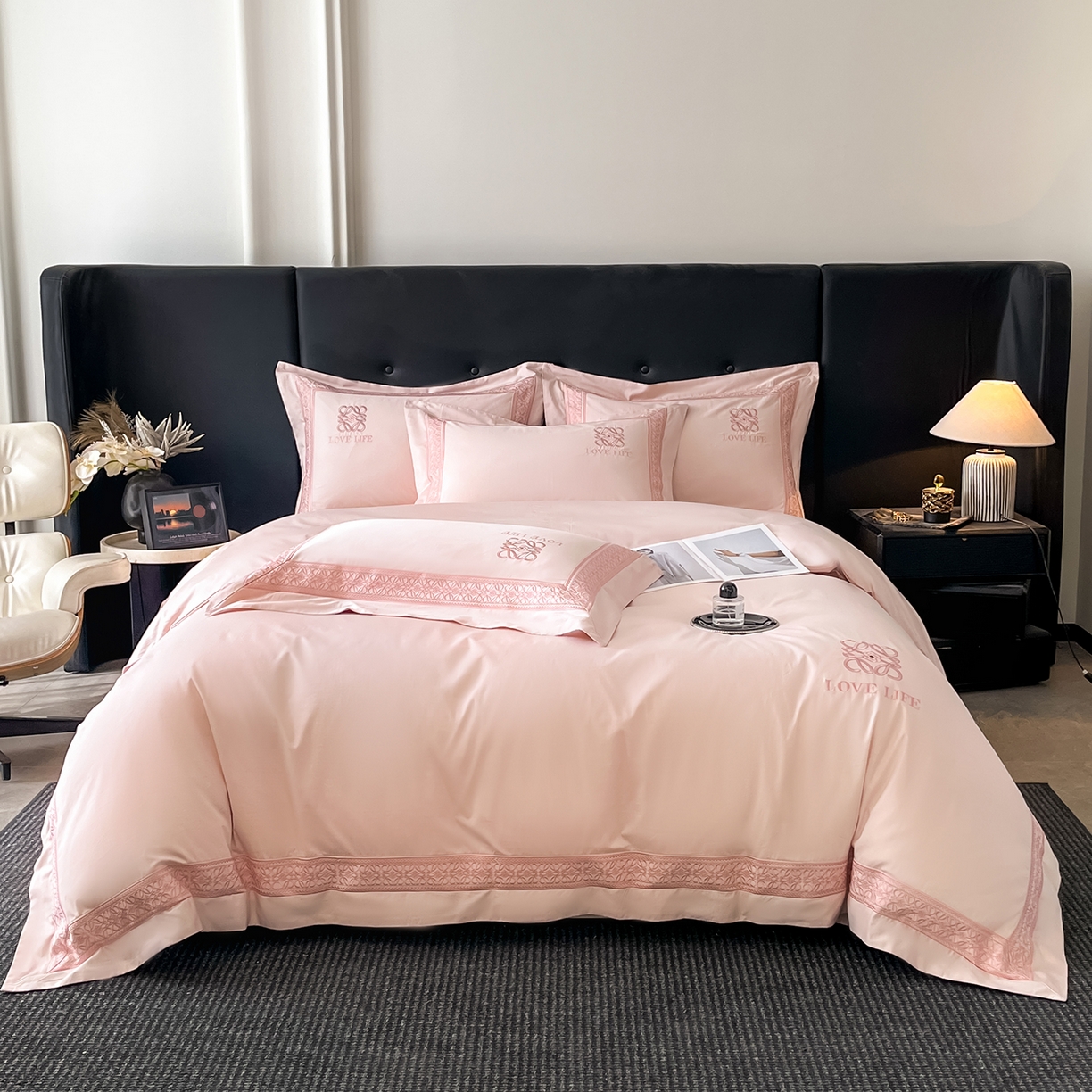 置顶家纺 2025新款刺绣亲肤磨毛四件套-兰迪系列 兰迪-粉玉