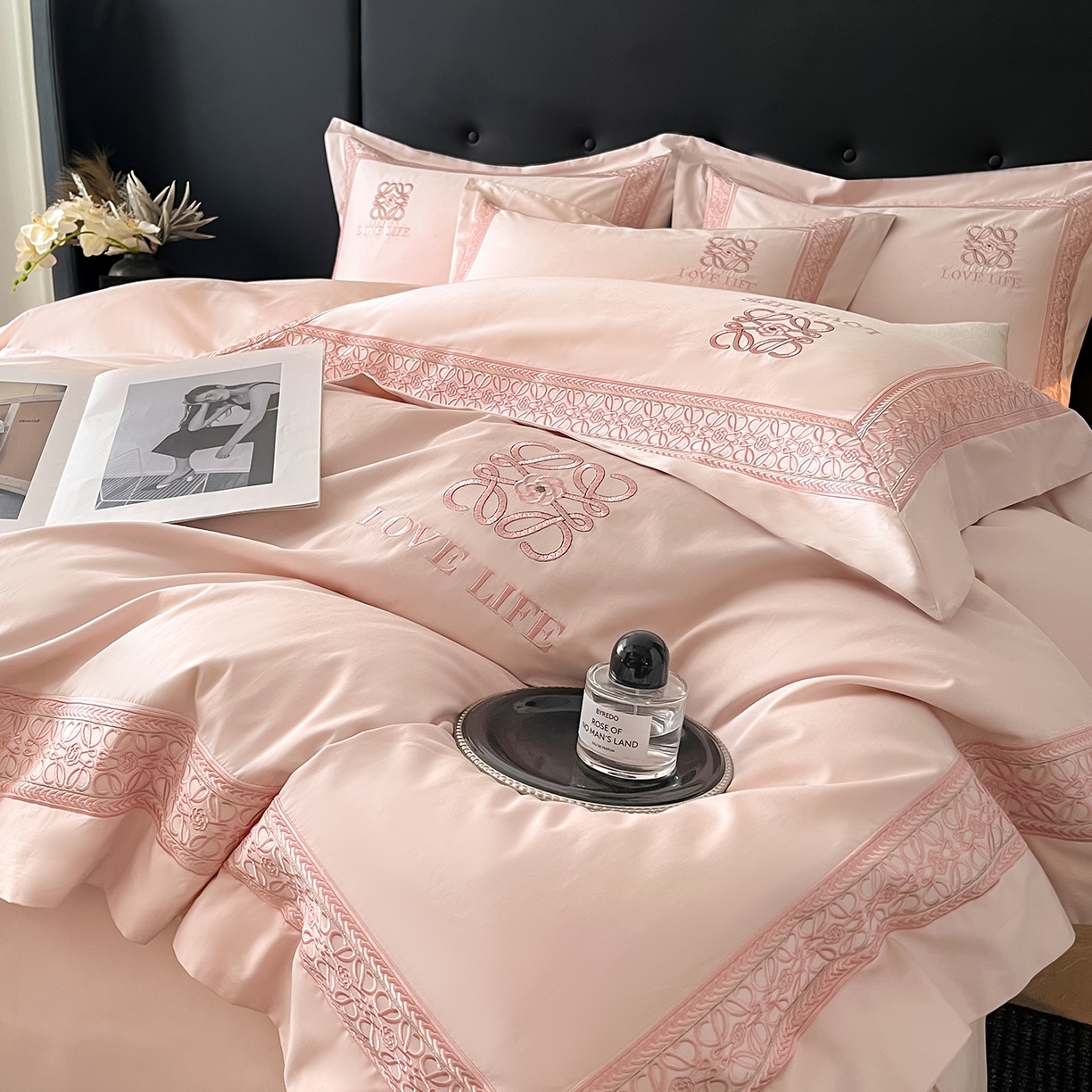 91家纺网 家纺一手货源 找家纺 置顶家纺 2025新款刺绣亲肤磨毛四件套-兰迪系列 兰迪-粉玉