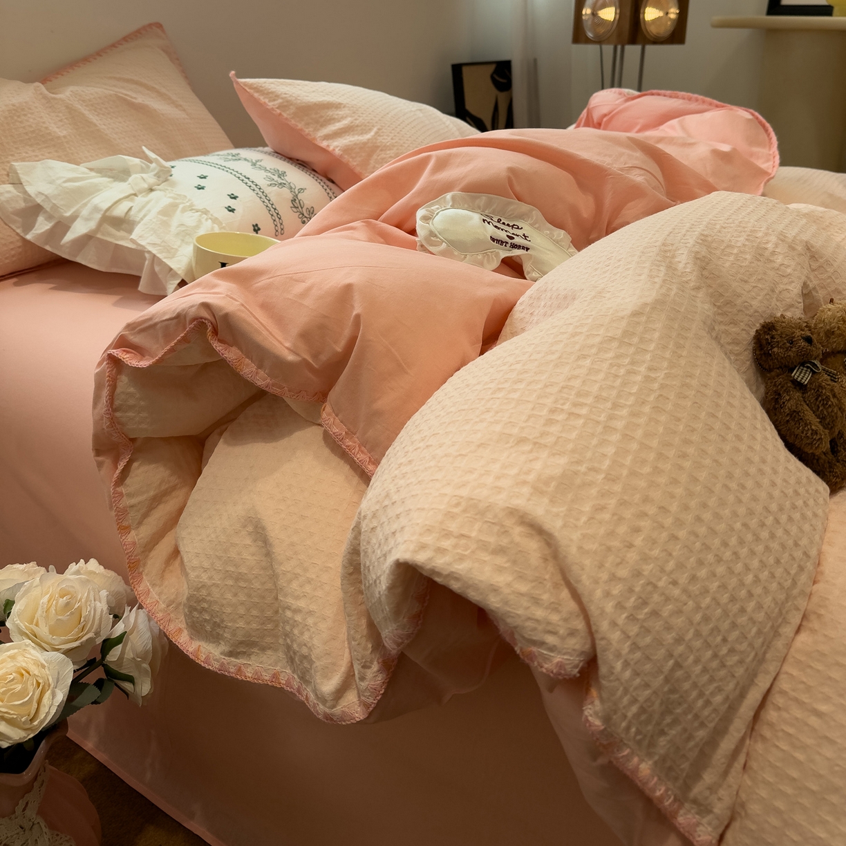 91家纺网 家纺一手货源 找家纺 （总）雅居纺家纺 2026新款全棉贝壳边华夫格四件套