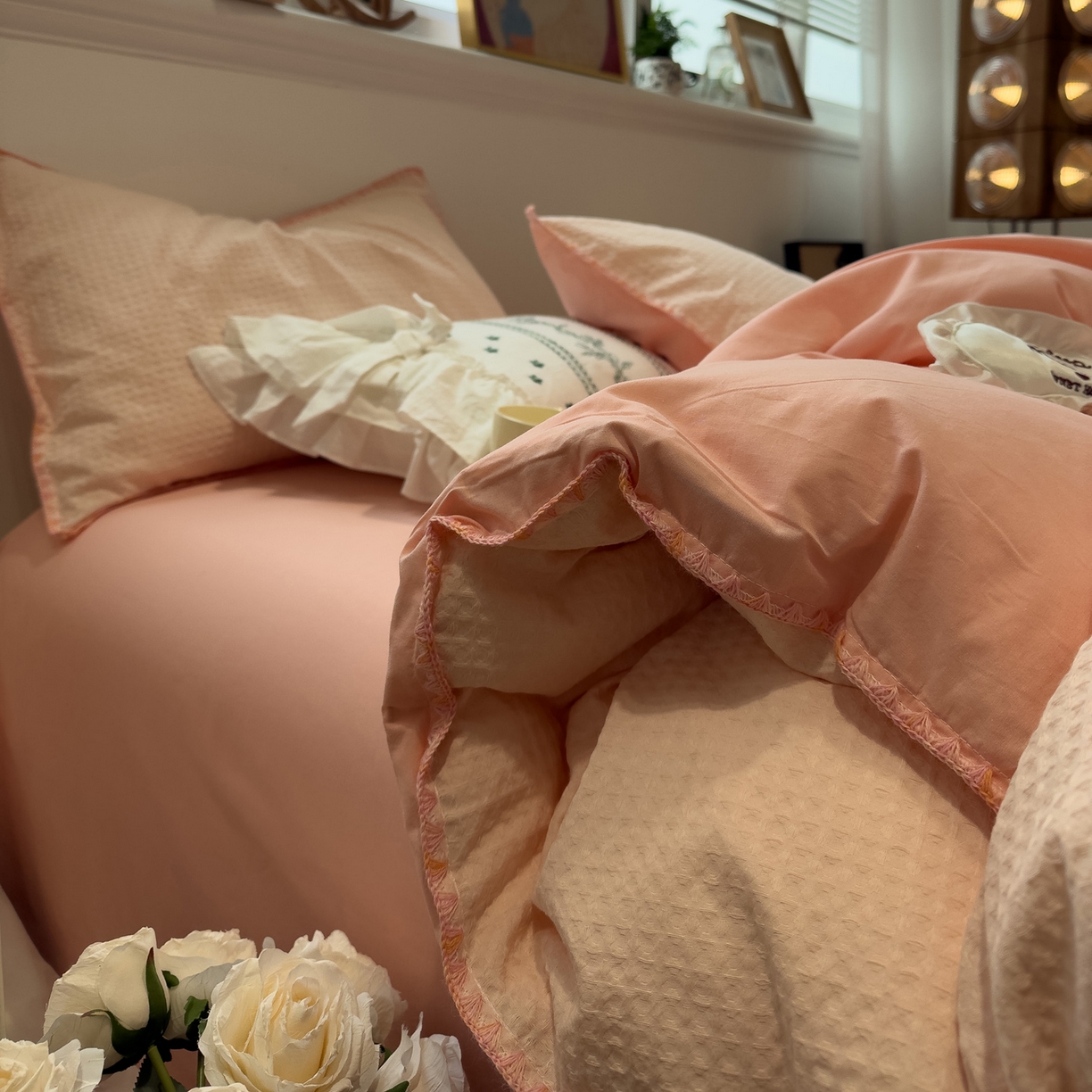 91家纺网 家纺一手货源 找家纺 （总）雅居纺家纺 2026新款全棉贝壳边华夫格四件套