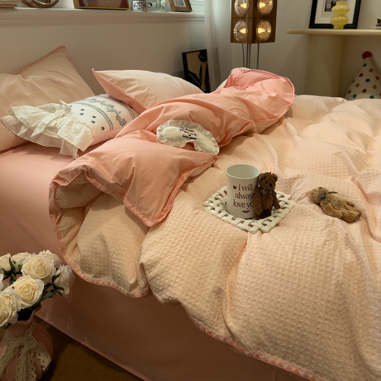 91家纺网 家纺一手货源 找家纺 （总）雅居纺家纺 2026新款全棉贝壳边华夫格四件套