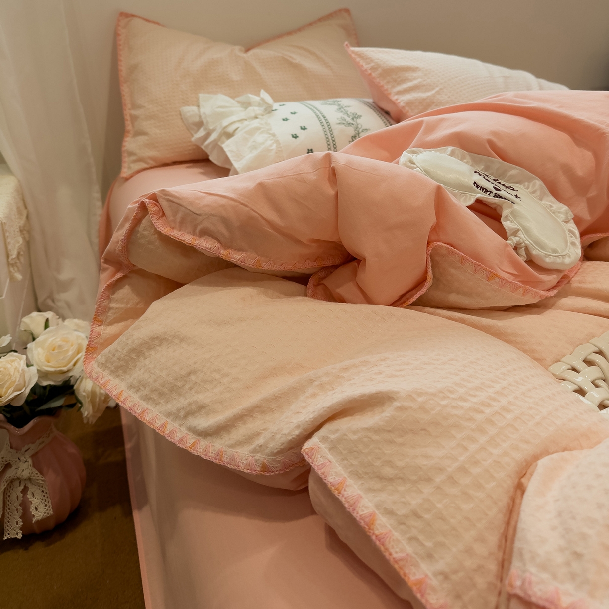 91家纺网 家纺一手货源 找家纺 （总）雅居纺家纺 2026新款全棉贝壳边华夫格四件套