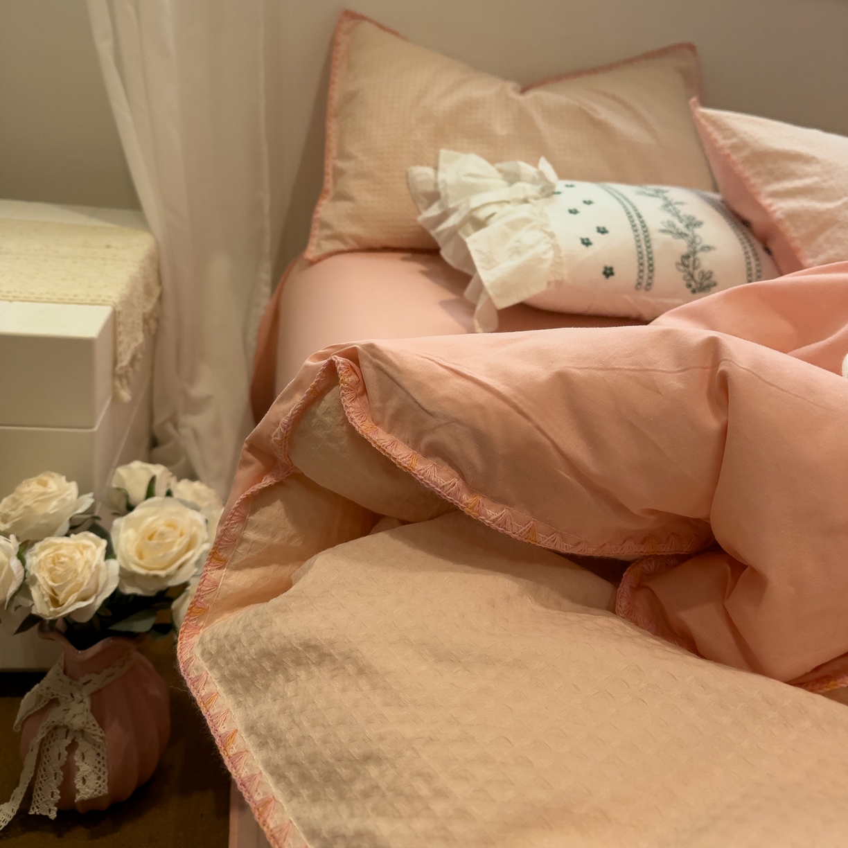 91家纺网 家纺一手货源 找家纺 （总）雅居纺家纺 2026新款全棉贝壳边华夫格四件套