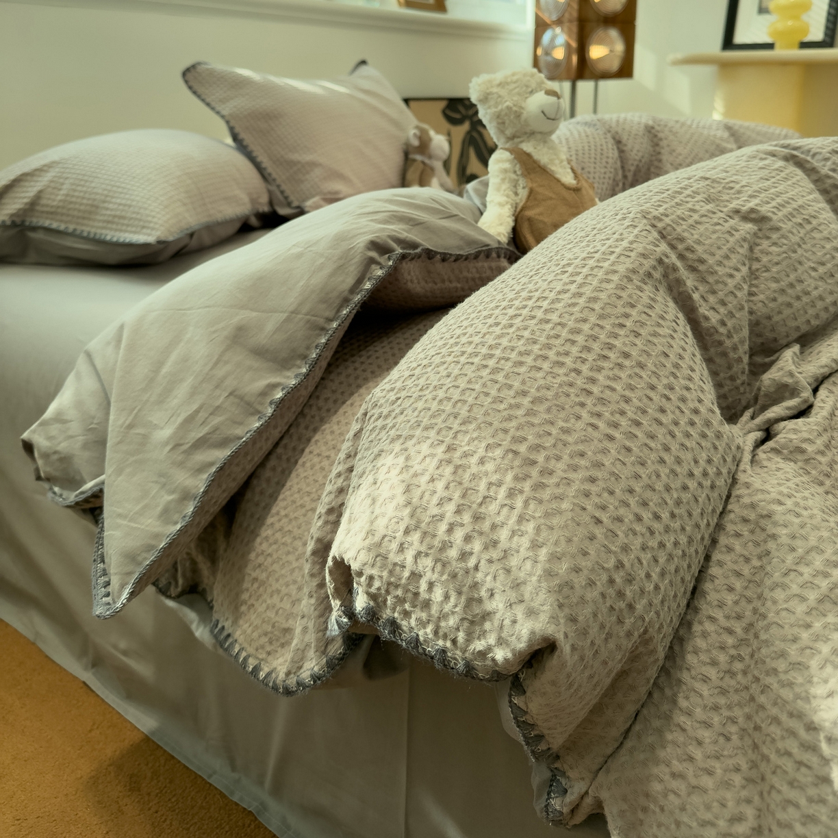 91家纺网 家纺一手货源 找家纺 （总）雅居纺家纺 2026新款全棉贝壳边华夫格四件套