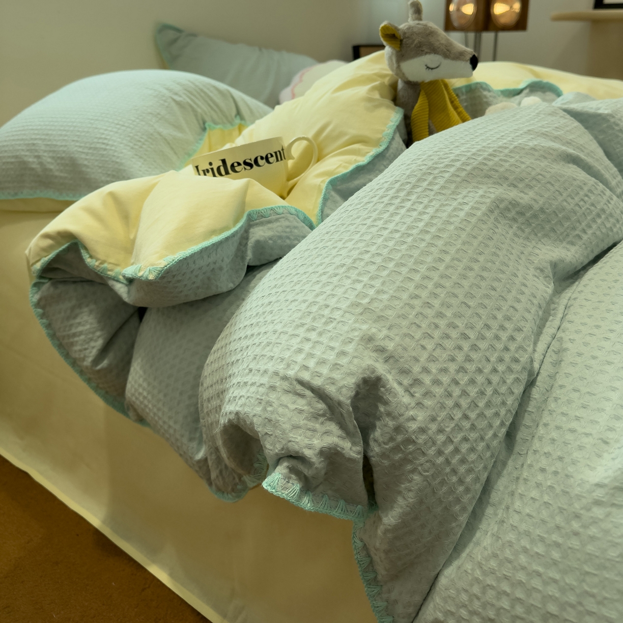 91家纺网 家纺一手货源 找家纺 （总）雅居纺家纺 2026新款全棉贝壳边华夫格四件套