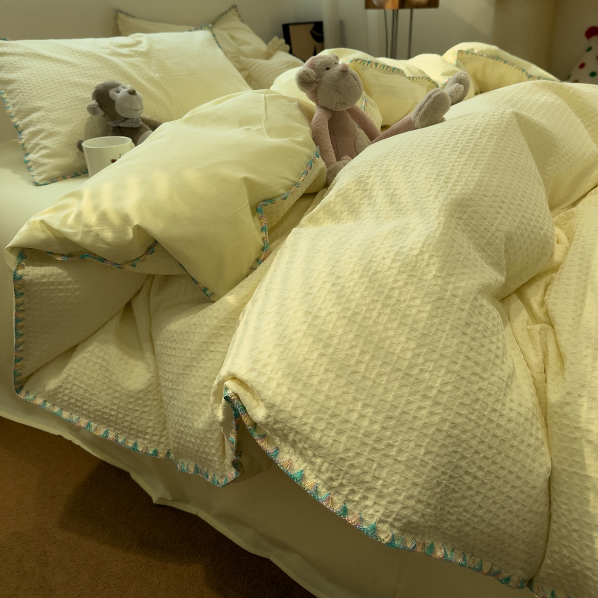 91家纺网 家纺一手货源 找家纺 （总）雅居纺家纺 2026新款全棉贝壳边华夫格四件套