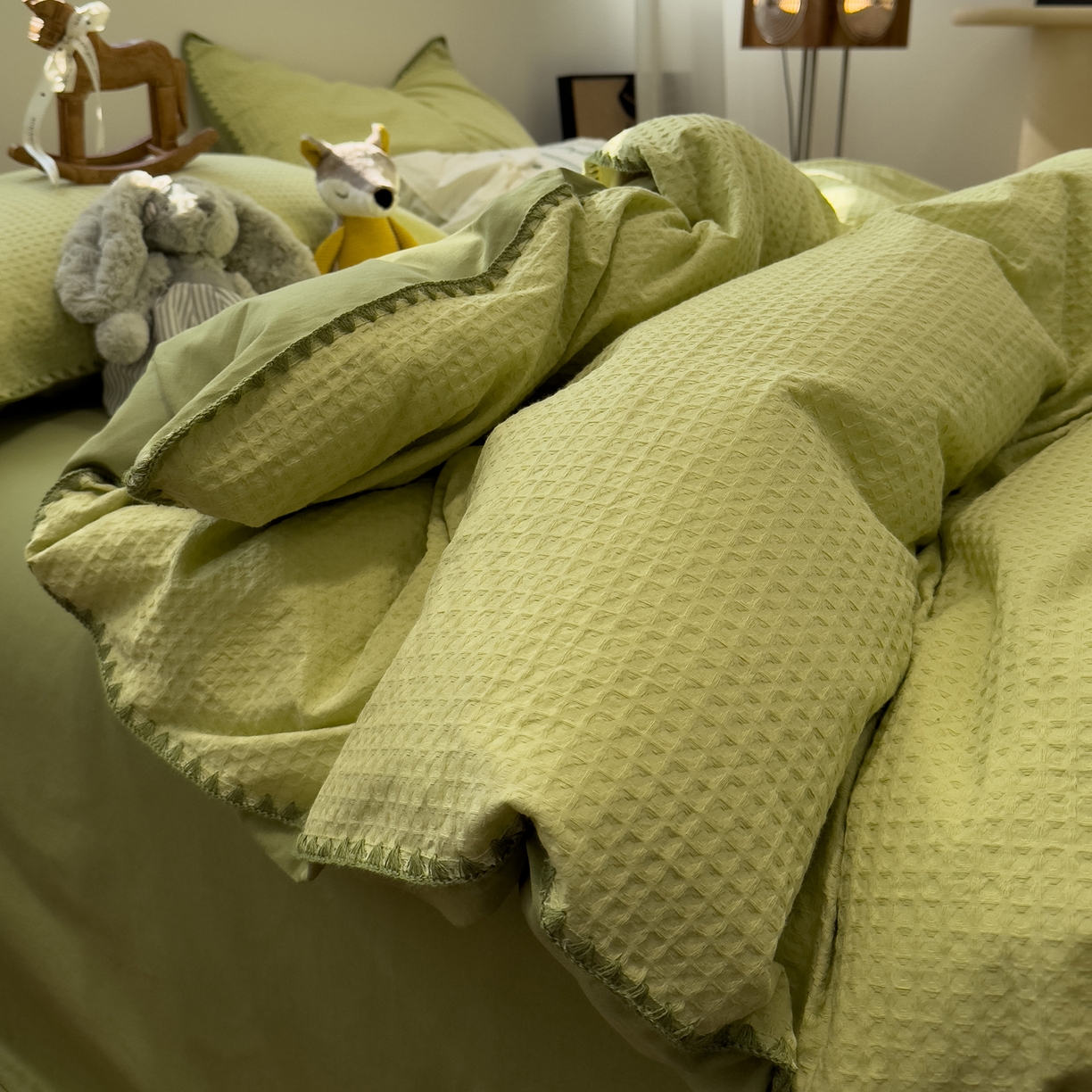 91家纺网 家纺一手货源 找家纺 （总）雅居纺家纺 2026新款全棉贝壳边华夫格四件套