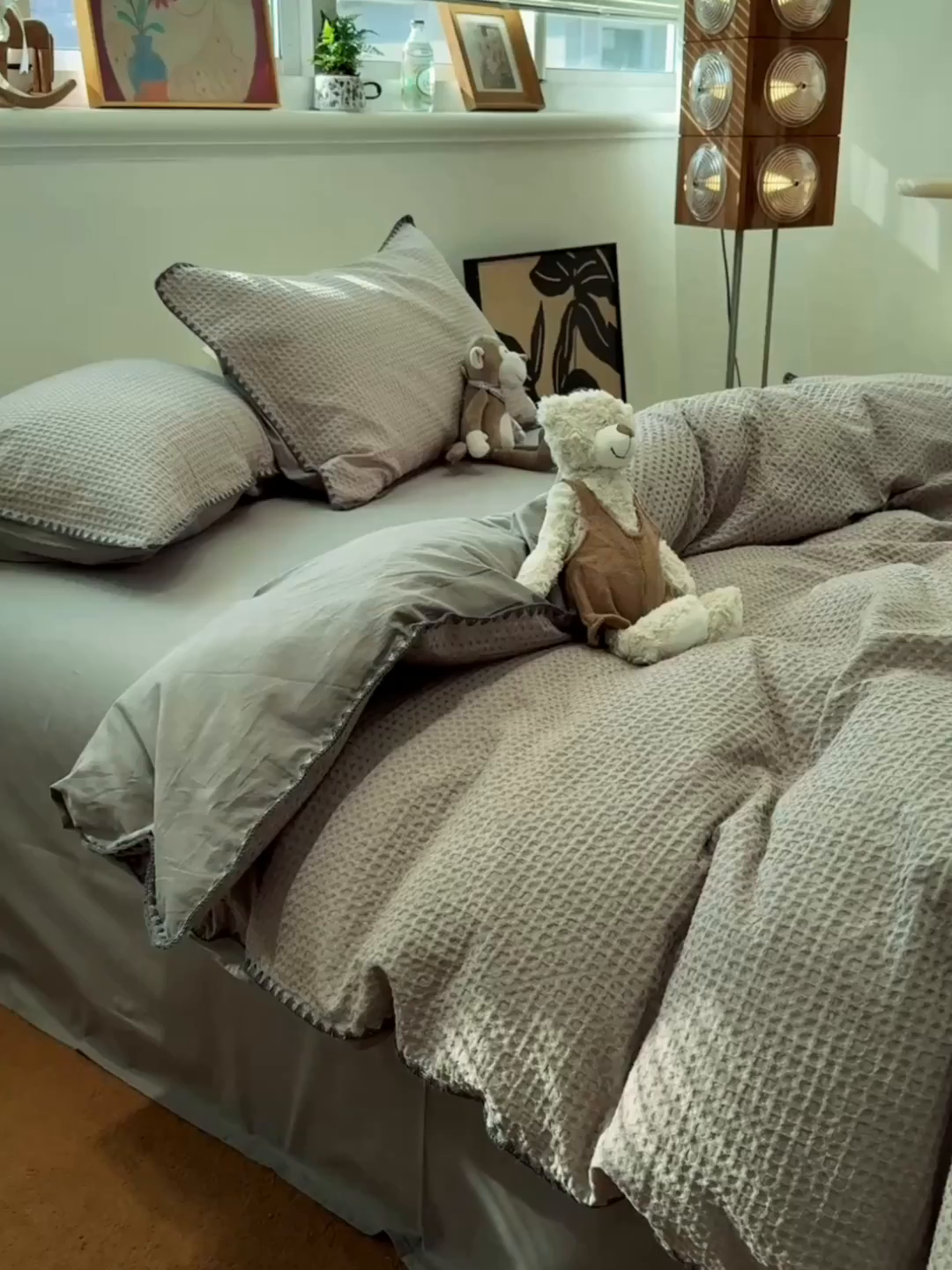 91家纺网 家纺一手货源 找家纺 雅居纺家纺 2026新款全棉贝壳边华夫格四件套 贝壳边灰色