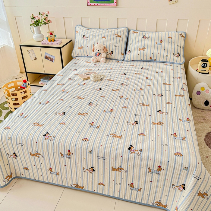 91家纺网 家纺一手货源 找家纺 2026新款13070单面全棉绗缝床盖三件套 糖纸童年