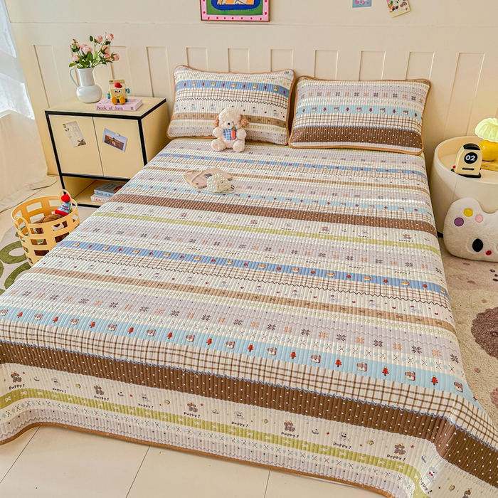 91家纺网 家纺一手货源 找家纺 2026新款13070单面全棉绗缝床盖三件套 童年小事