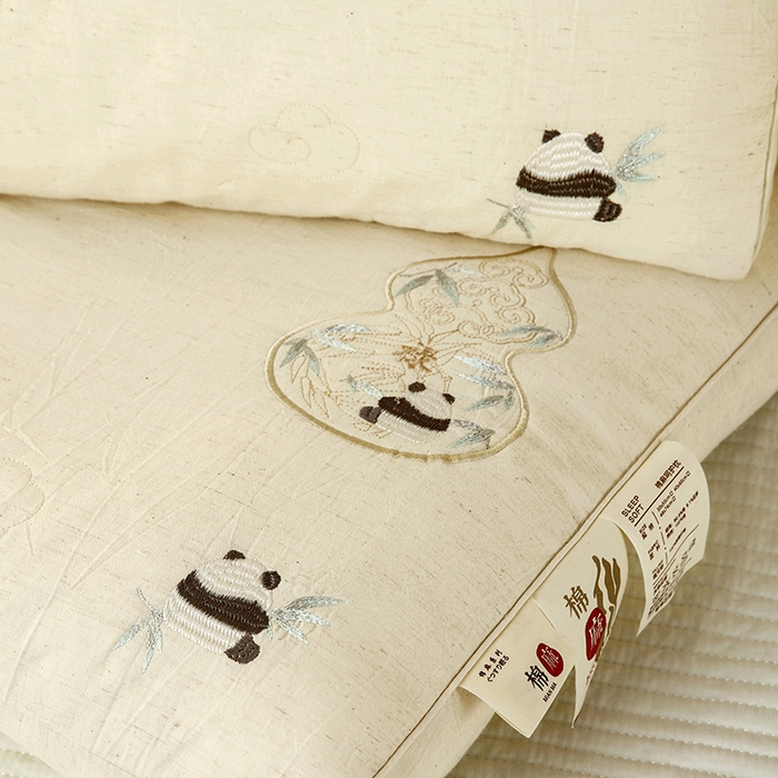 91家纺网 家纺一手货源 找家纺 （总）仁宇枕业 2025新款新品棉麻款熊猫葫芦护颈枕头枕芯